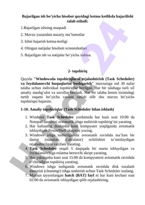 Task scheduler va foydalanuvchi huquqlari boshqaruvi