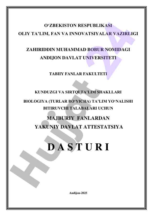 Biologiya ta’lim yo‘nalishi yakuniy davlat attestatsiya dasturi