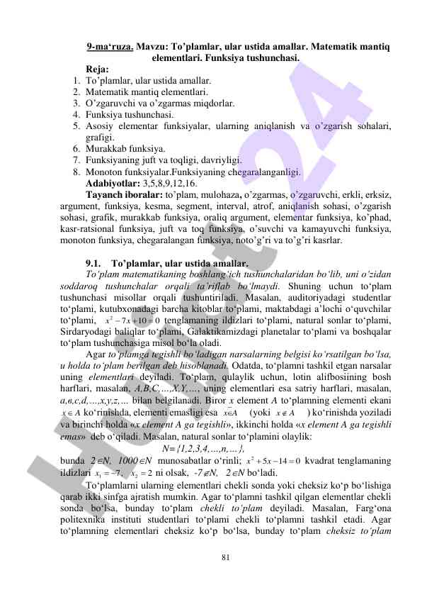 To'plamlar va matematik mantiq elementlari