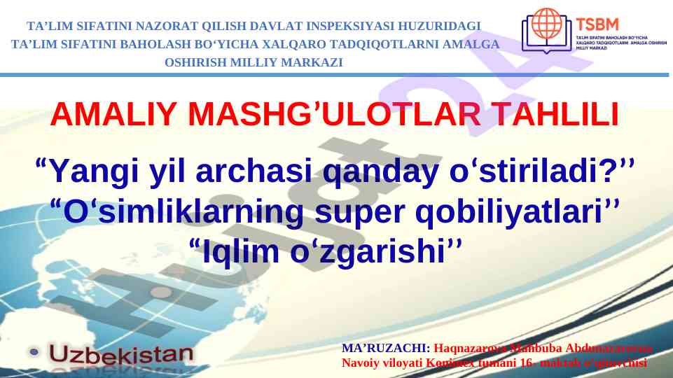 Yangi yil archasi o‘stirishga doir metodik tavsiyalar