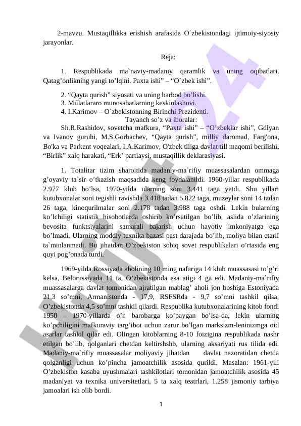 Ijtimoiy-siyosiy jarayonlar va mustaqillik