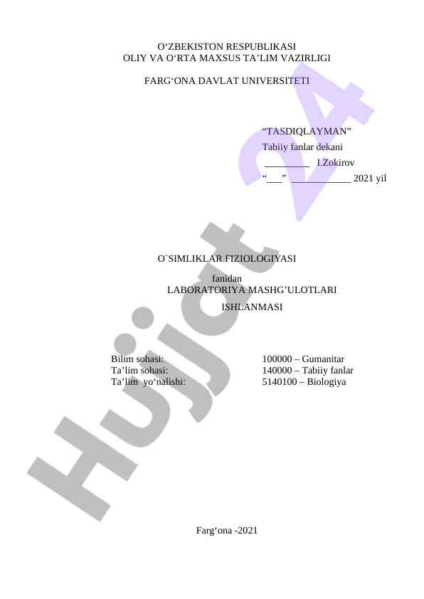 O‘simliklar fiziologiyasi laboratoriya mashg‘ulotlari
