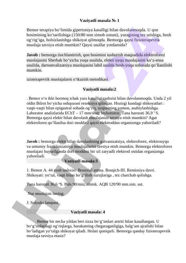 Fizioterapevtik muolajalar bilan davolash usullari