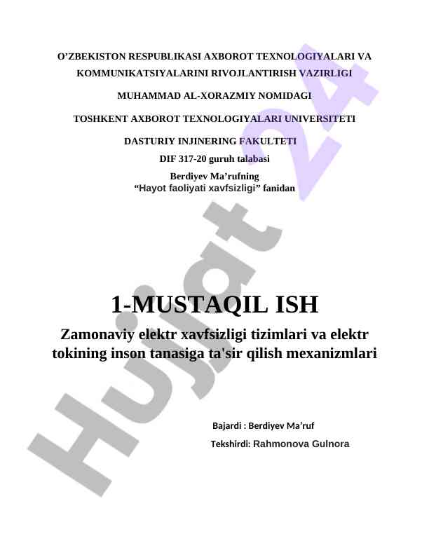Zamonaviy elektr xavfsizligi tizimlari tahlili