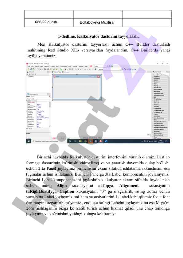 Kalkulyator dasturini tayyorlash c++ builderda