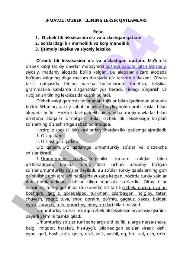 O'zbek tilining leksik qatlamlari tahlili