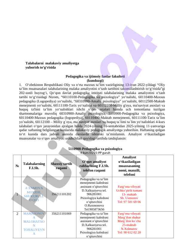 Malakaviy amaliyotga yuborish taqdimoti