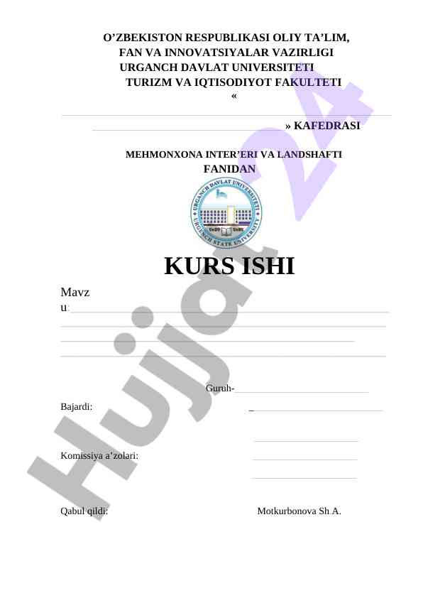 Mehmonxona inter'eri va landshafti kurs ishlari