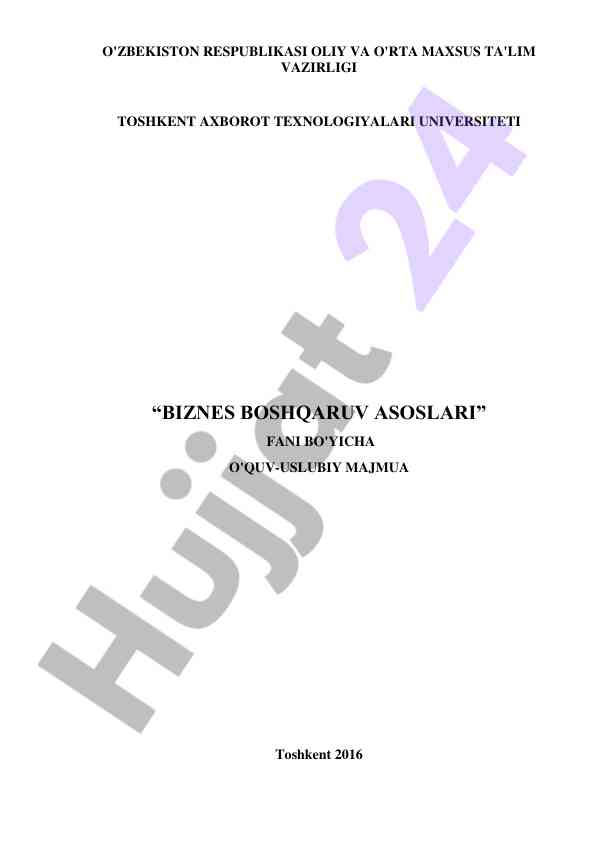 Biznes boshqaruv asoslari o'quv-uslubiy majmua