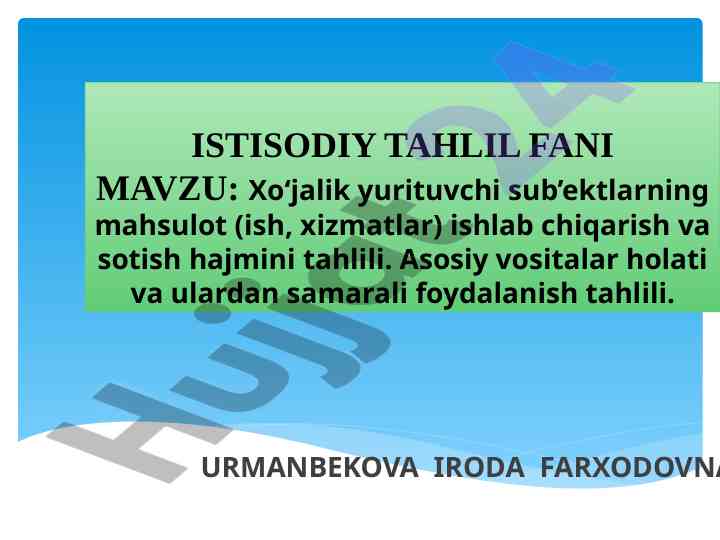 Xo‘jalik sub’ektlarining mahsulot tahlili