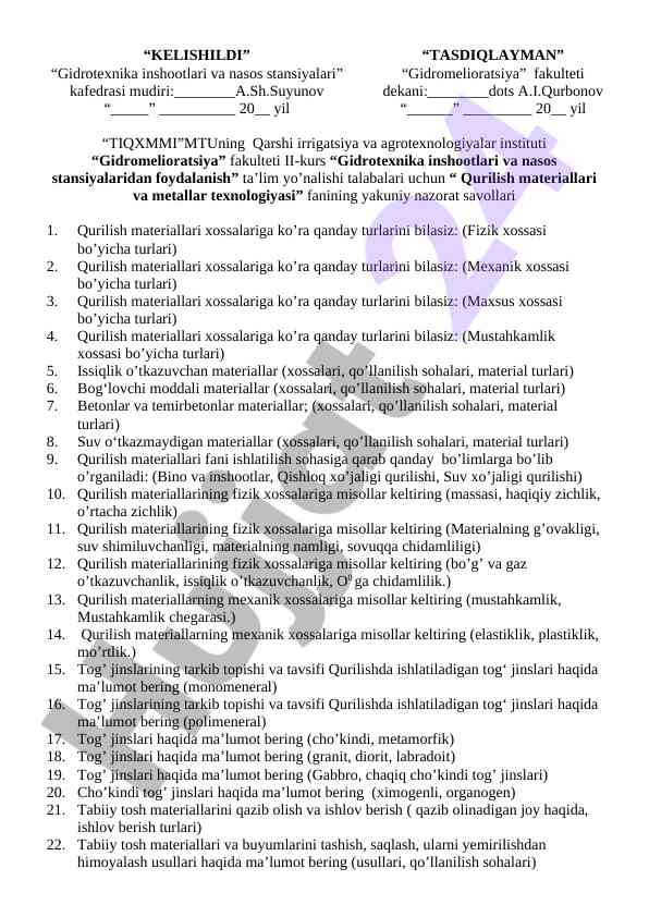 Konstruktsiya materiallari va metallardagi texnologiyalar