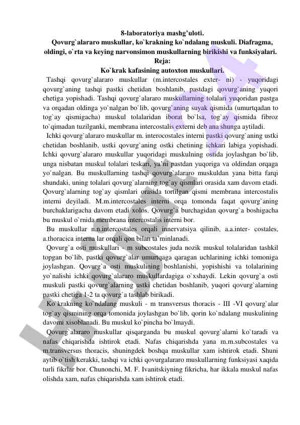 Qovurgʻalararo muskullar va ularning funksiyalari