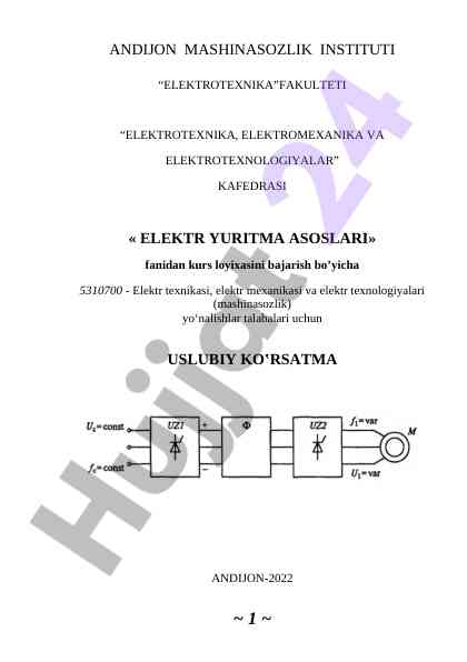 Elektr yuritma asoslari kurs loyihasi