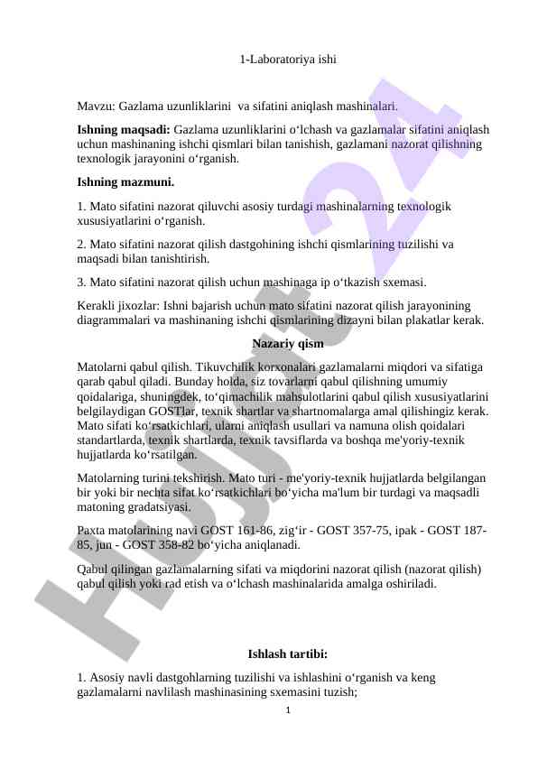Gazlama uzunliklari va sifatini aniqlash mashinalari