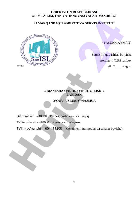 Biznesda qaror qabul qiliş uslubiy majmua