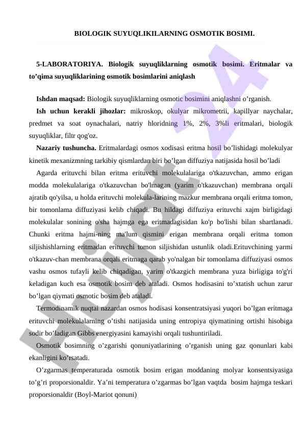 Biologik suyuqliklarning osmotik bosimi lab