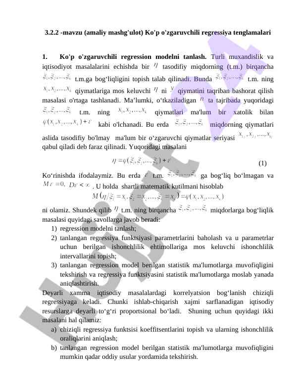 Ko'p o'zgaruvchili regressiya tenglamalari tahlili