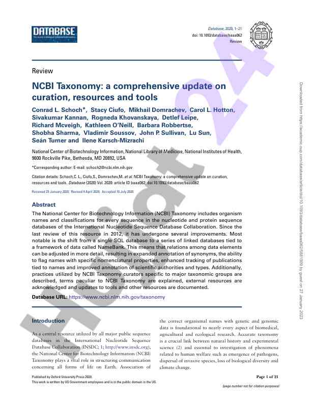 Ncbi taxonomy comprehensive update on curation tools