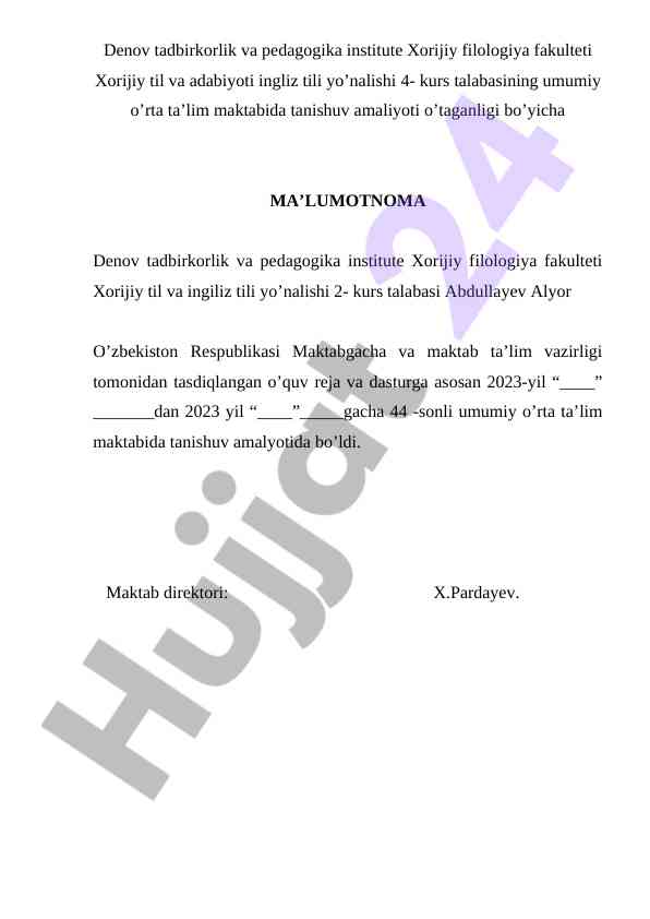 Tanishuv amaliyoti bo’yicha malumotnoma ingliz tili