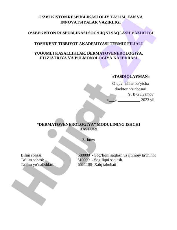 Dermatovenerologiya modulining ishchi dasturi