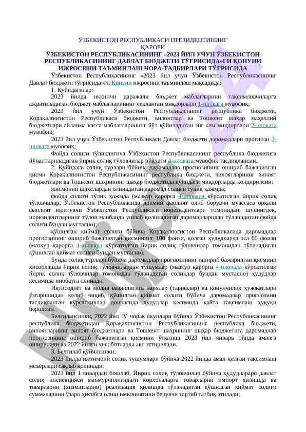 2023 yilgi davlat budjeti to'g'risidagi qonun
