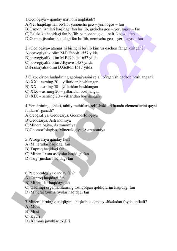 Geologiya fanining asosiy ta'rifi va tarixi