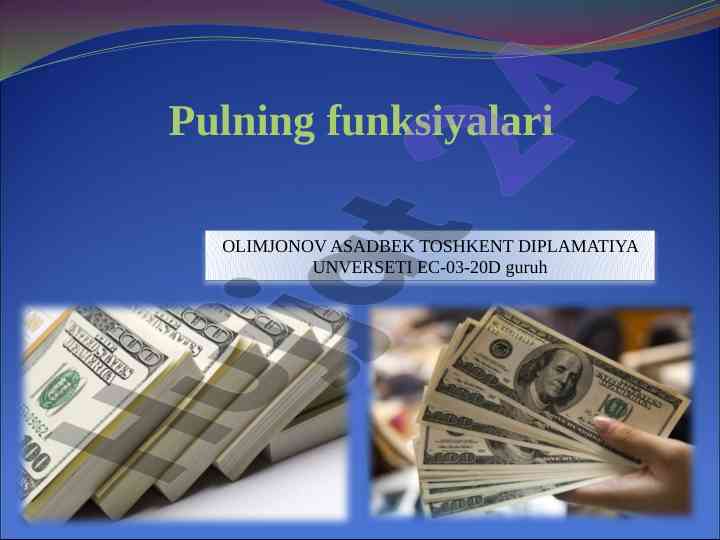 Pulning funksiyalari va aylanish jarayonlari