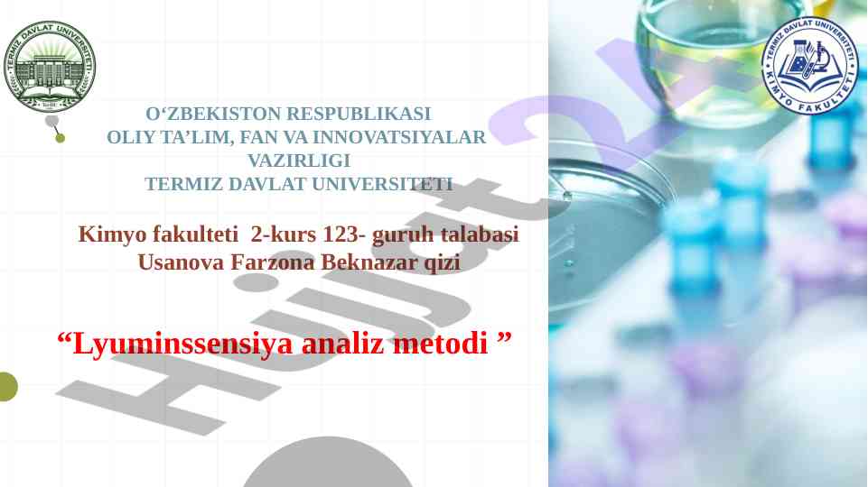 Lyuminssensiya analiz metodi bo‘yicha tadqiqot