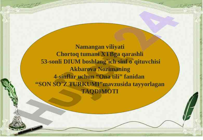 Son so'z turkumi ta'limi bo'yicha taqdimot