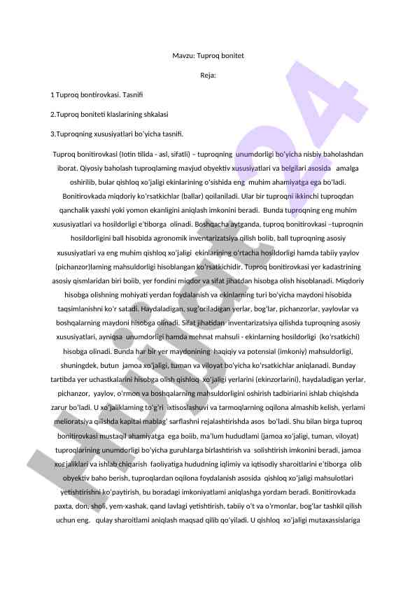 Tuproq boniteti va unumdorlik tahlili