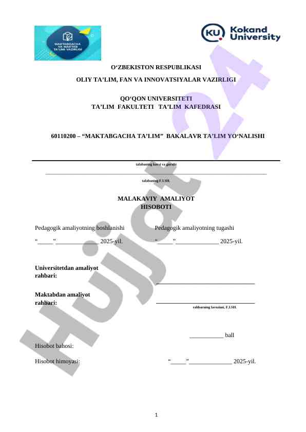 Malakaviy pedagogik amaliyot hisoboti 2025