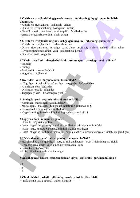 O’sish va rivojlanishning genetik asoslari