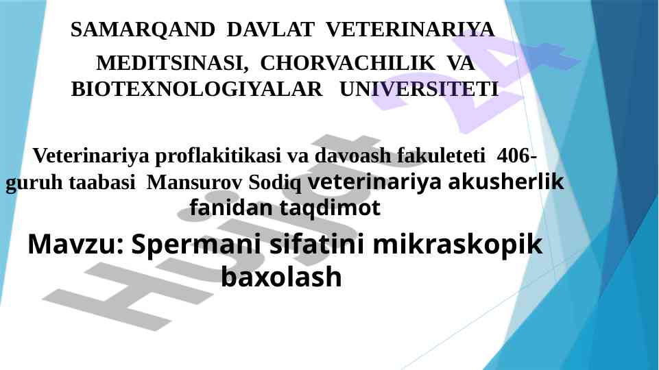 Spermani sifatini mikroskopik baxolash taqdimoti