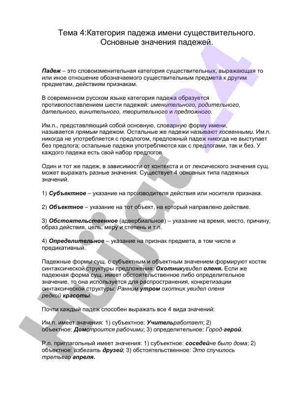 Категория падежа имени существительного в русском языке
