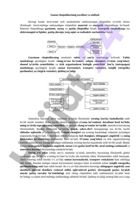 Sanoat chiqindilarining tavsiflari va sinflash