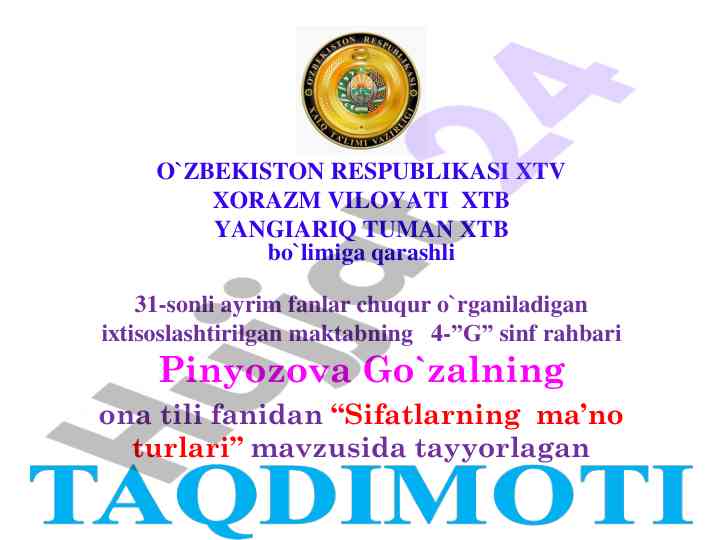 Sifatlarning ma'no turlari dars ishlanmasi