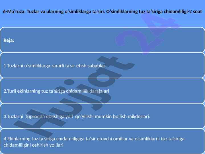 O‘simliklarga tuzlarning ta’siri uzoq muddatli o‘rganish