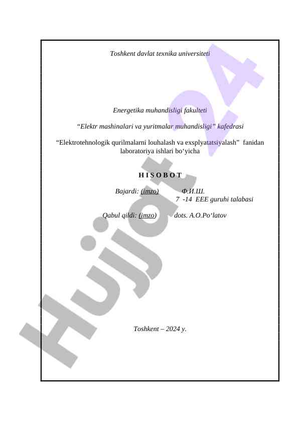 Elektrotehnologik qurilmalarni louhalash va exsplyatatsiyalash