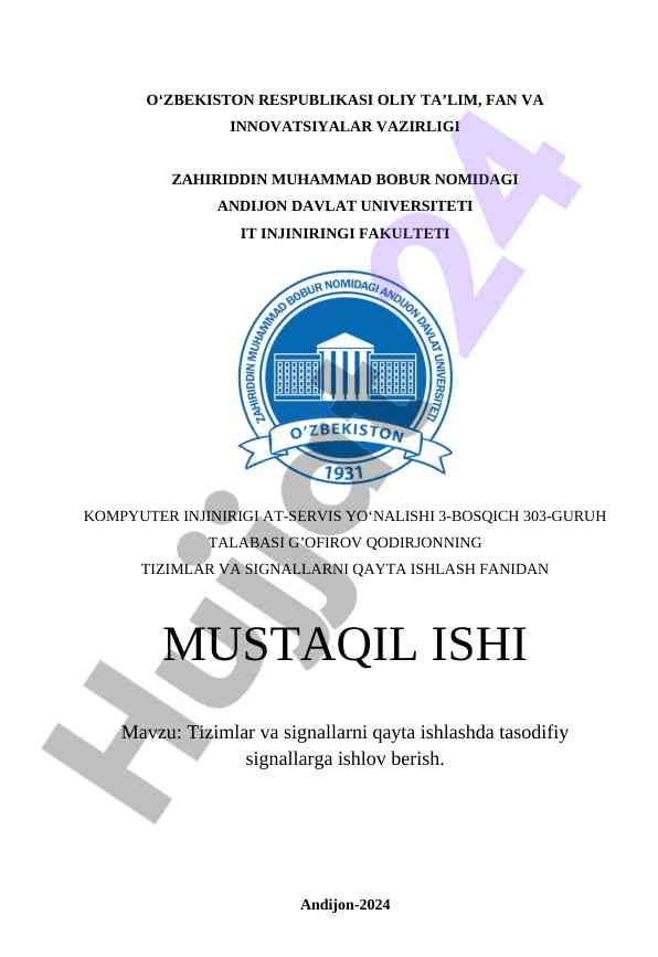 Tizimlar va signallarni qayta ishlash masalalari