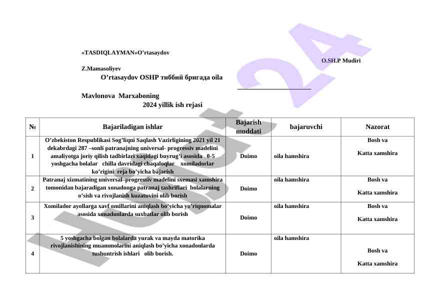 2024 yillik ish rejasi tezkor hisobot