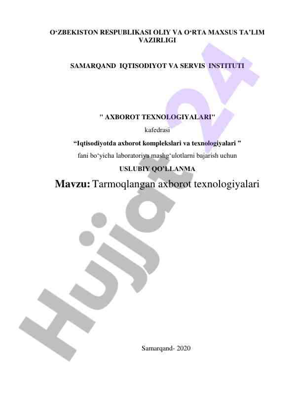 Iqtisodiyotda axborot texnologiyalari uslubiy qo‘llanma