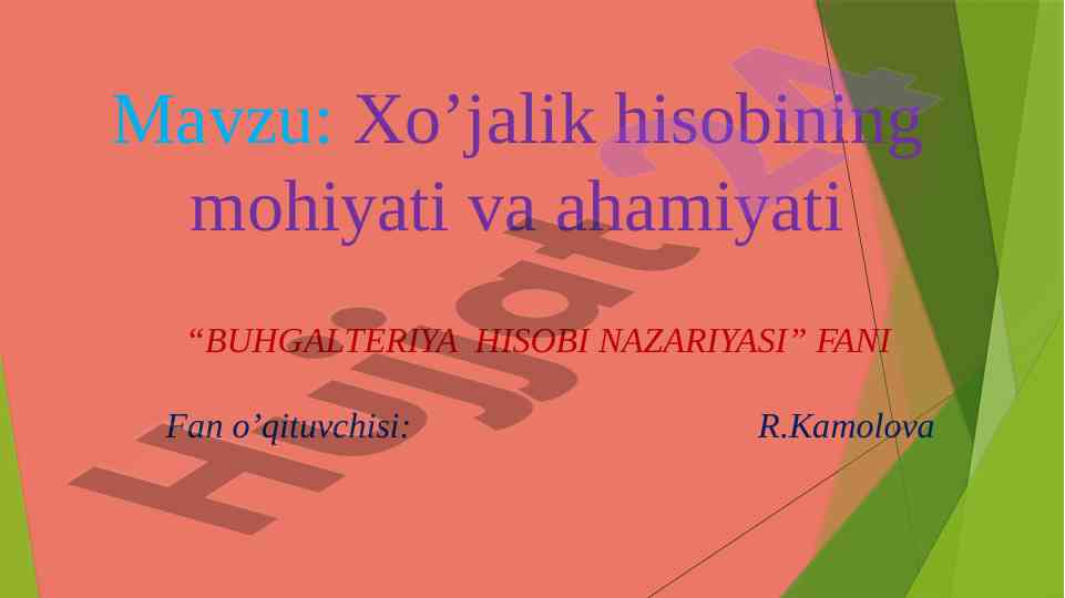 Buxgalteriya hisobi nazariyasi fanining ahamiyati