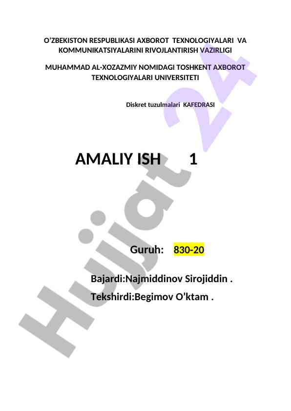 Diskret tuzulmalari amaliy ish 1