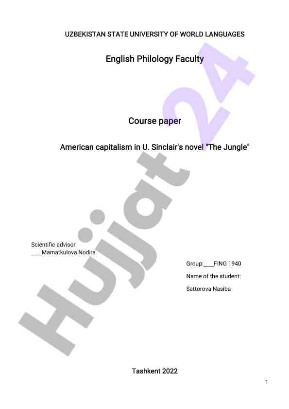 American capitalism in u. sinclair's the jungle