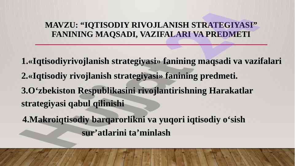 Iqtisodiy rivojlanish strategiyasining maqsadlari