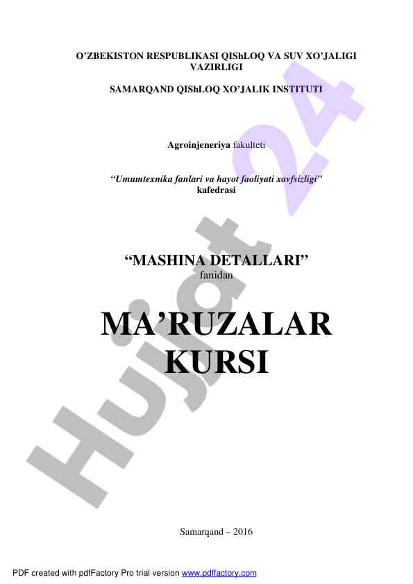 Mashina detallari fanidan ma'ruzalar kursi