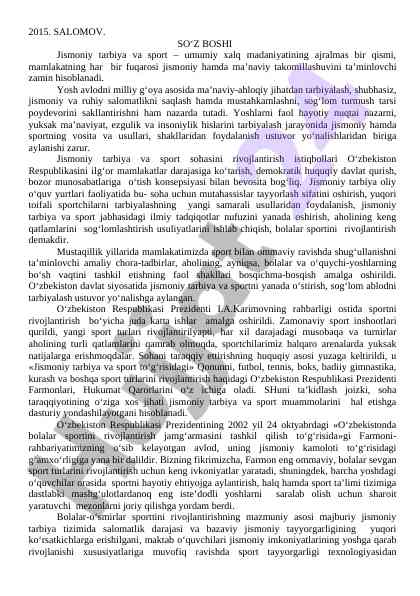 Jismoniy tarbiya va sportning rivojlanish istiqbollari