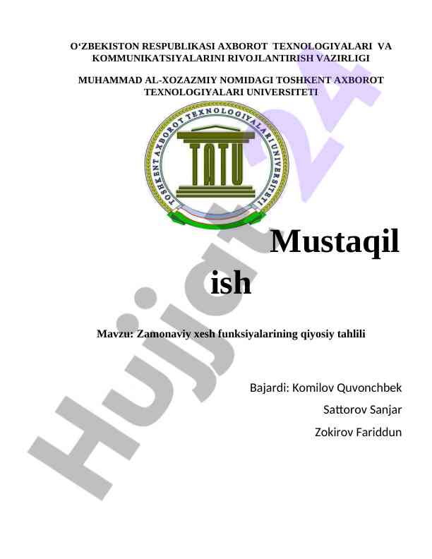 Zamonaviy xesh funksiyalarining qiyosiy tahlili