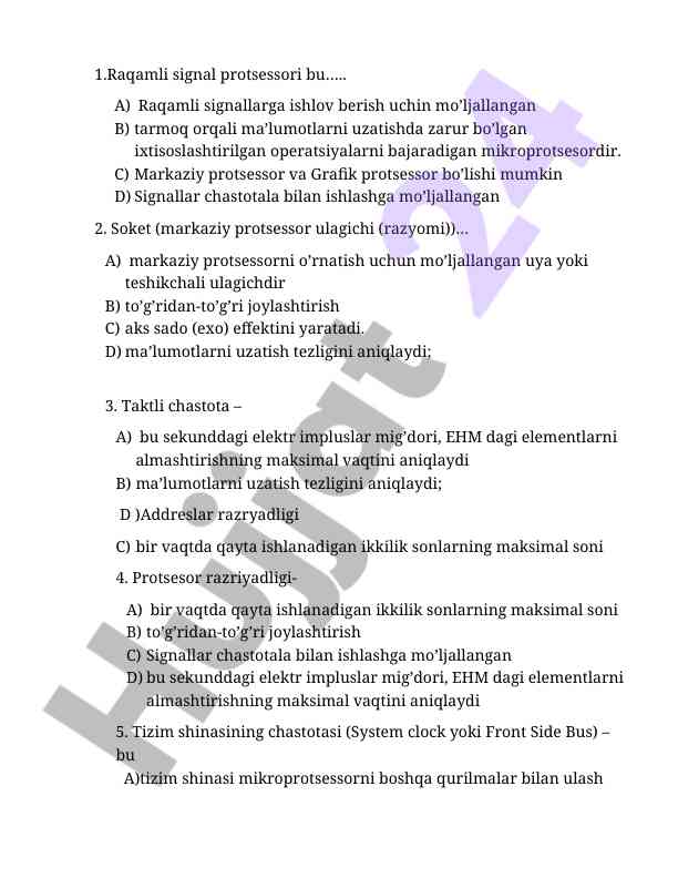 Raqamli signal protsessorlari va ularning ishlash tamoyillari