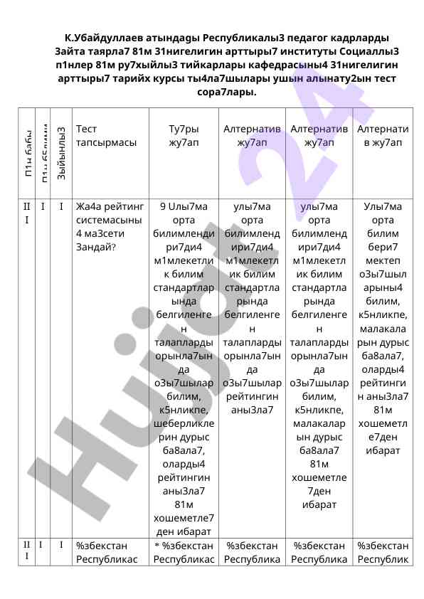Tarix kursi uchin test savollari